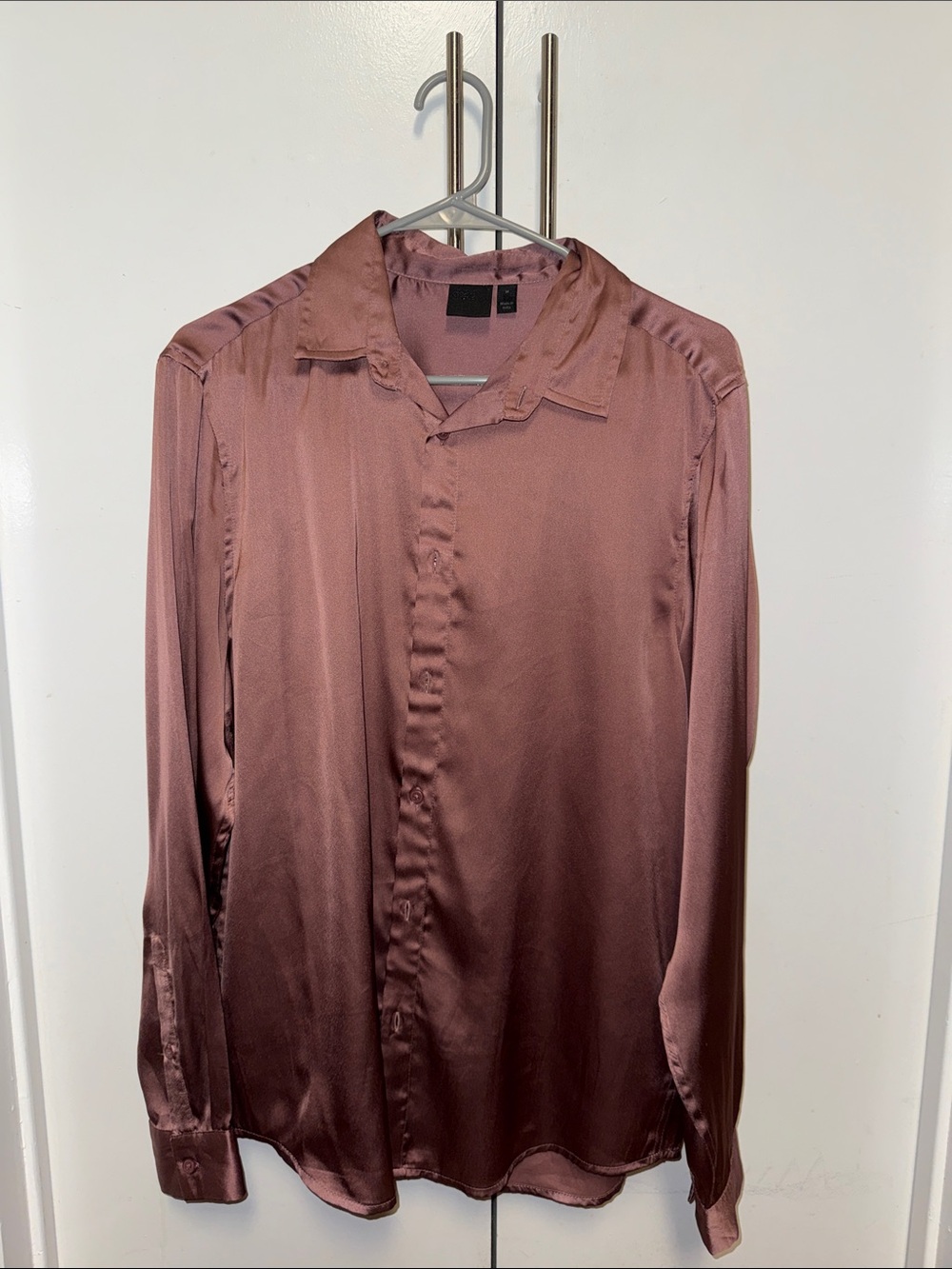 ASOS Satin Long-Sleeve Dress Shirt in Dusty Rose